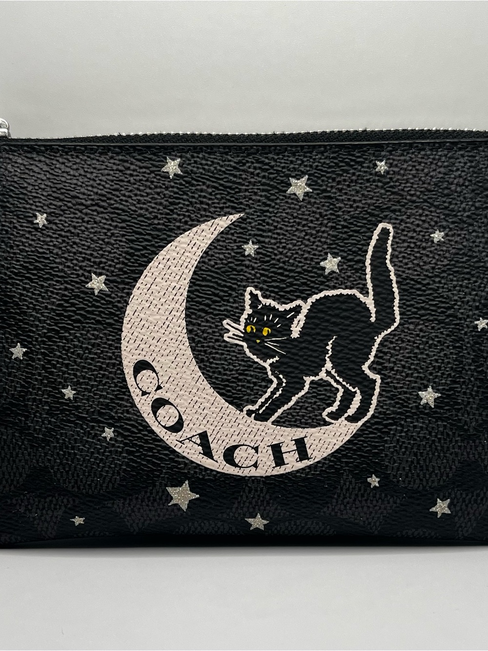 Coach Black Moon & Cat Zip Pouch with Silver Stars